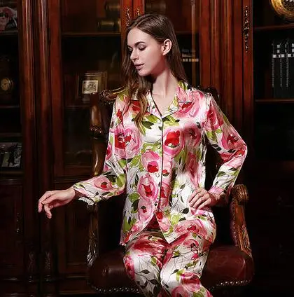 YIER брендовая Осенняя женская пижама из шелка с длинным рукавом, комплект из 2 предметов, шелковая пижама для женщин, женская пижама, домашняя одежда - Цвет: 1402
