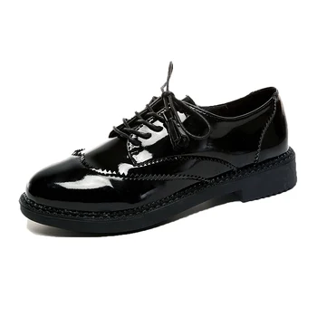 

Fast Send women oxford Flat spring shoes for woman genuine leather flats summer brogues vintage laces loafers Woman 2020