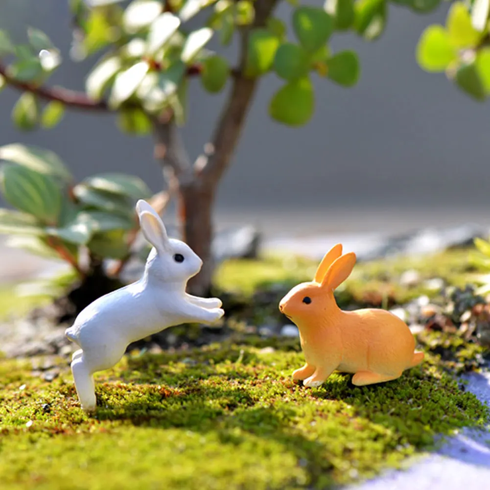 2Pcs Rabbit Ornament Miniature Figurine Fairy Garden Terrarium Landscape Decor