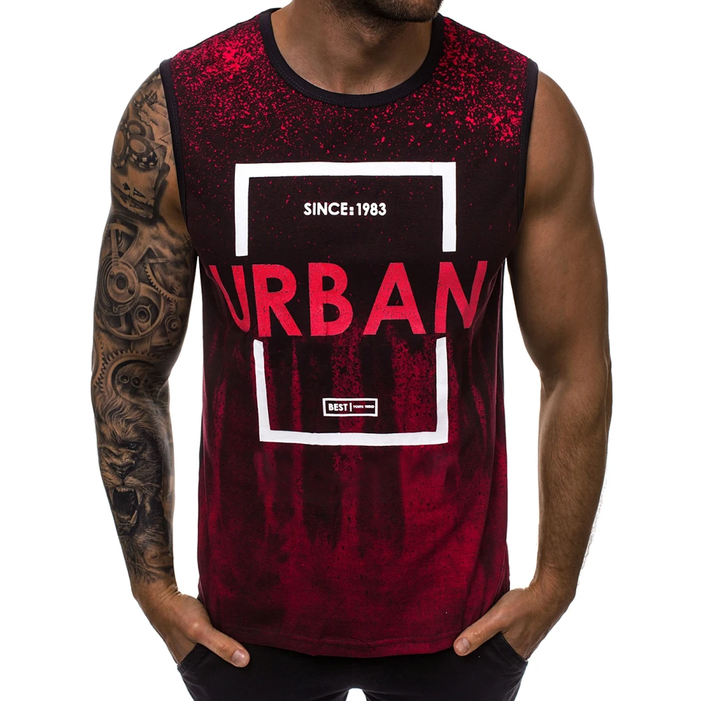 

Men's Leisure O Neck Sleeveless Print Cotton Blend Vests Bodybuilding Tank Tops Slim Fits Tee Male Vest Clothing D40