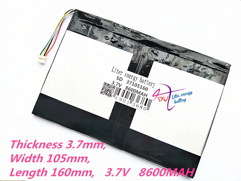Дешево 5 нить планшетный ПК батарея 37105160 3,7 V 8600 мА ч, 3780105*2 Универсальный литий ионный аккумулятор для планшетного компьютера 9 дюймов 10 дюймов 11 дюй...