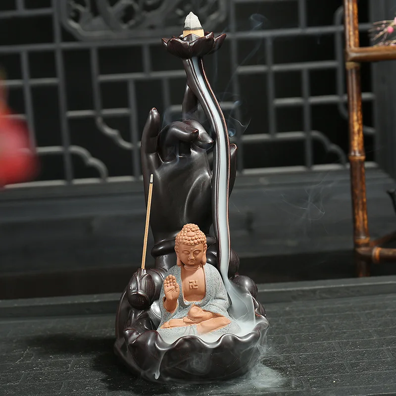Керамическая горелка для благовоний с обратным потоком маленький монах держатель для ароматических палочек ароматерапия Будда курильница Ганеша дым водопад благовония - Цвет: 1