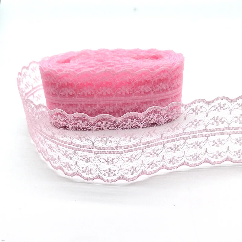 Высокое качество 10 ярдов кружевная лента 45 мм ширина кружевная отделка Ткань DIY вышитые кружева отделка для швейных аксессуаров Африканское кружево - Цвет: Pink