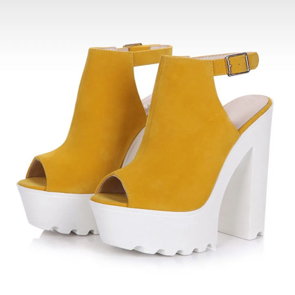 2018 Fashion Summer Womens Shoes Blue Black Almond Red Yellow Suede Chunky Heel Heels Peep Toe Sandals Casual High Quality5