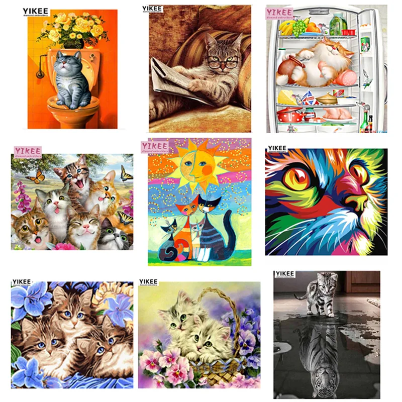 

YIKEE cat diamond painting,square drill full,mosaic,diamond embroidery,cat,diamond painting cats NEW TOOL