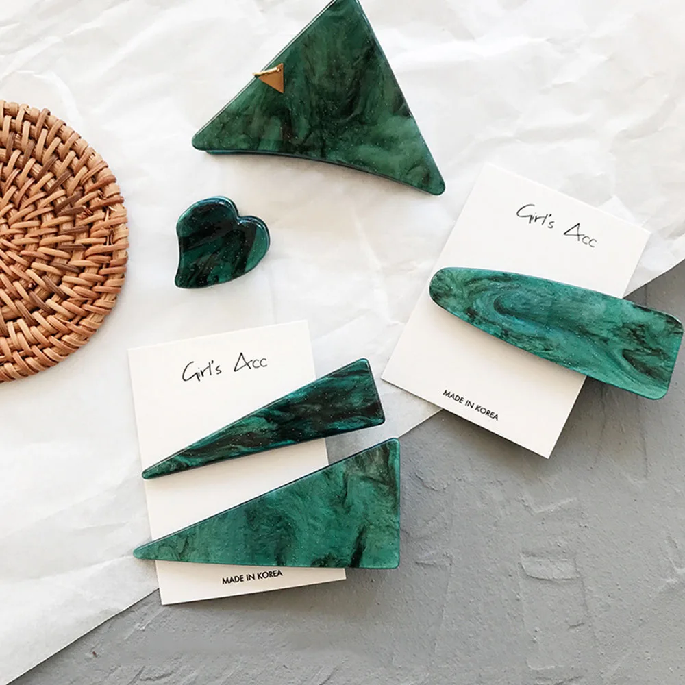 

1PC Vintage Emerald Series Geometrical Triangle Hairpins And Grasp Clip Woman Personality Temperament Hair Clip Hair Accessories