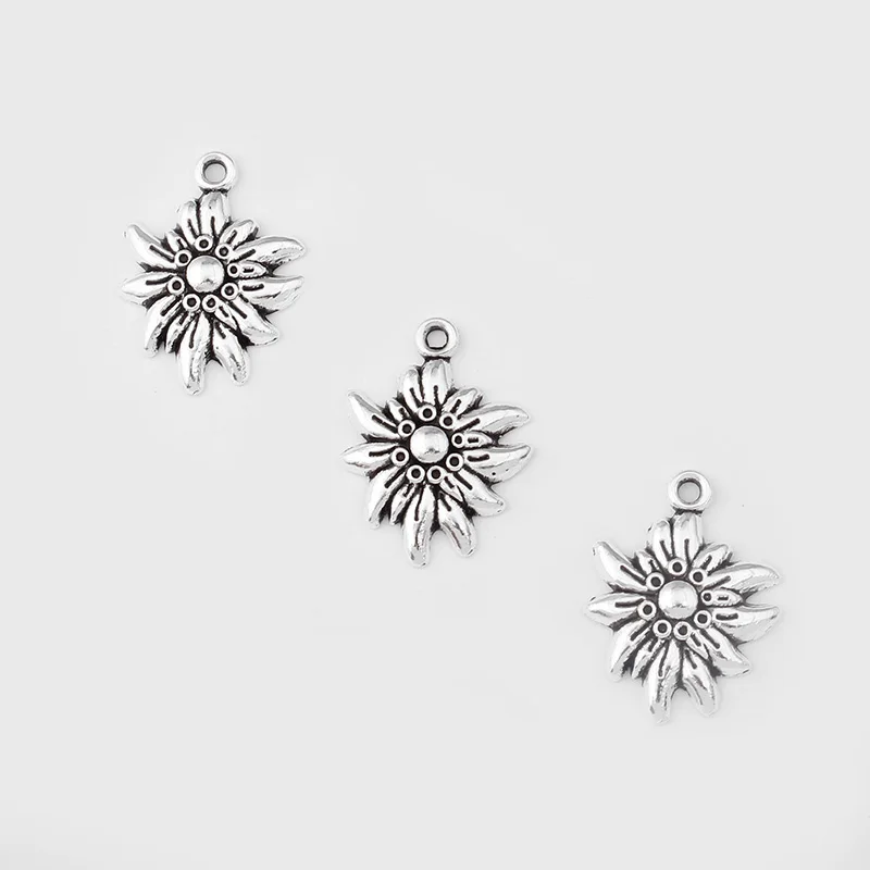 20 шт. антикварный серебряный цвет Рельефный цветок Edelweiss подвеска ожерелье