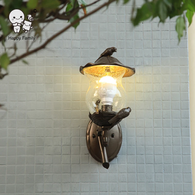 

Outdoor Waterproof Aluminum Clear Bubble Glass Bird Wall Lamp Fixture Rustic Country Sconce Lighting Designer Balcony Hallway