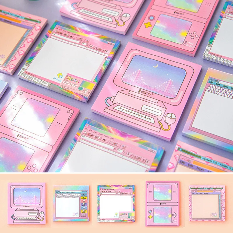 

Cute Creative Gradient Computer Game Memo Pad Post It Note Sticky Paper Korean Stationery Planner Stickers Notepad Office School