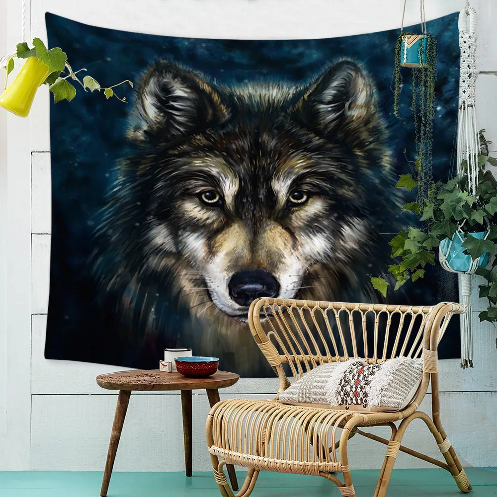 

Wolf Dog Cat Animal Series Tapestry Wall Hanging Large Cute Cartoon Fox Cloth Tapestries Wall Carpet Blanket Bedroom Dorm Decor