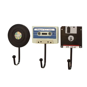 

Creative Vintage Resin Tape Disk Record Hook Ornaments Wall Hanging Storage Rack Hooks Sundries Door Hook Housekeeper Decoration
