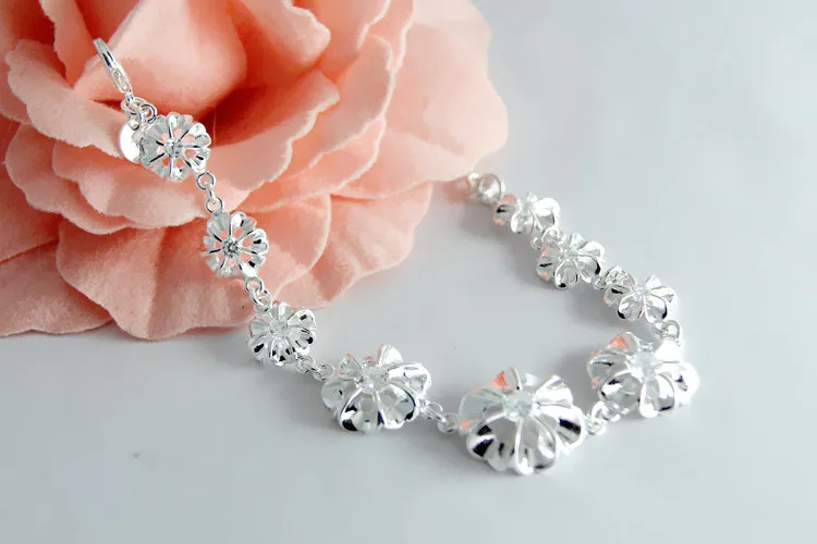 Женский браслет из серебра с цветами 20 см|bracelet bracelet|female braceletbracelets for women silver |