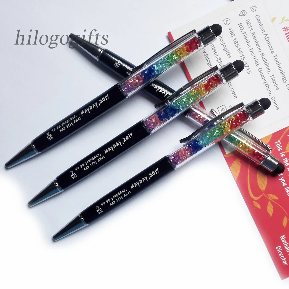 

Unique rainbow pen crystal diamond screen touch pens custom printed with your conpany logo/email/phone 80pcs a lot