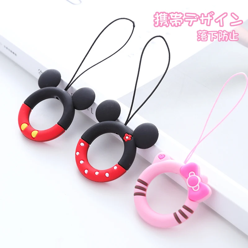 

Cute Doughnut Pendant, Universal mobile phone cover Case finger ring, cartoon KT cat silicone string soft cat lanyard pink