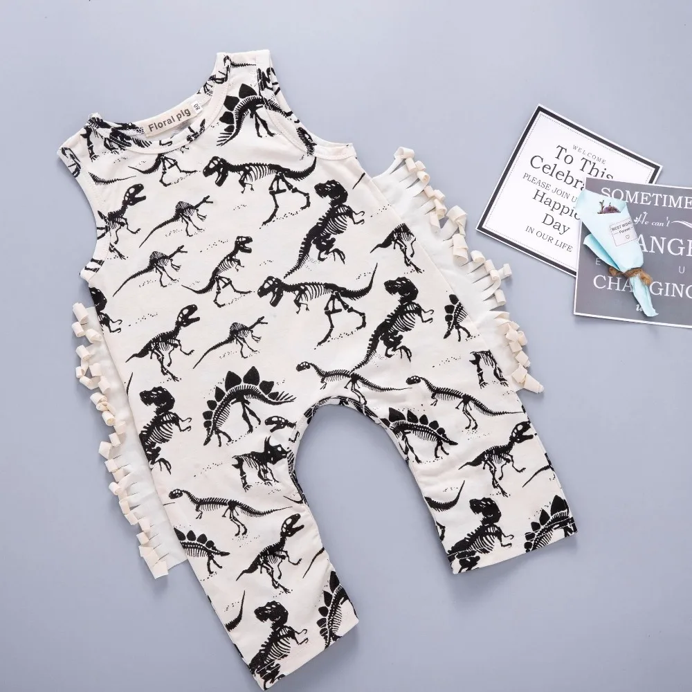 

2018 New Baby Clothes Baby Summer Romper Dinosaur Romper Sleeveless Cartoon Animal Print Toddler Romper Apricot Color Jumpsuit
