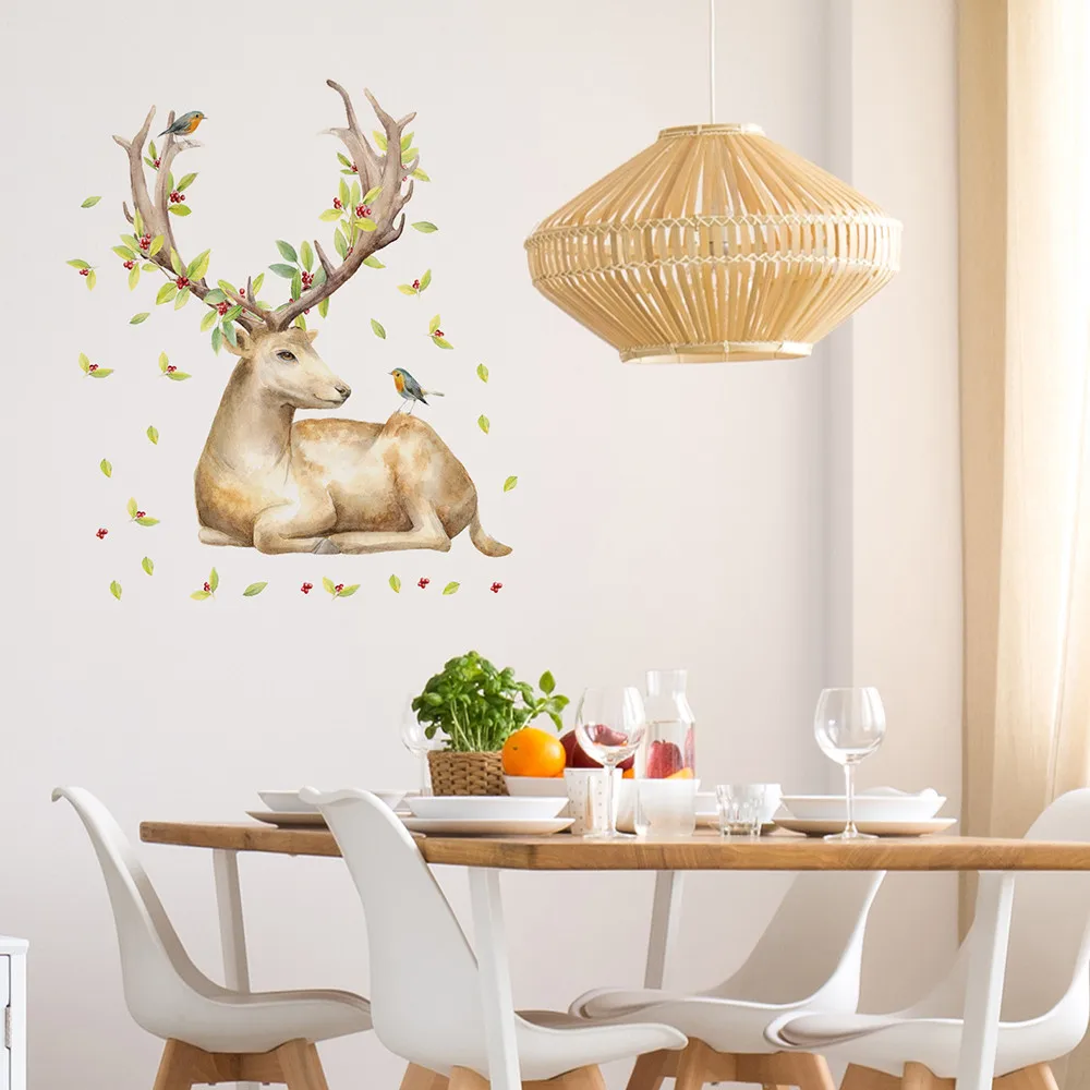 Наклейки на стену красочные большие размеры виниловые наклейки с оленем цветами