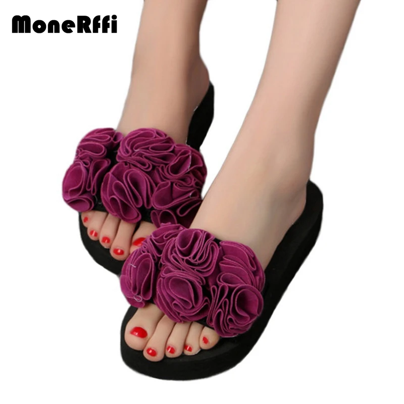 

MoneRffi Women's Summer Flower Sandals Slide Flat Slipper Indoor Outdoor Flip-flops Beach Shoes Ladies Platform Slipper 2019 New