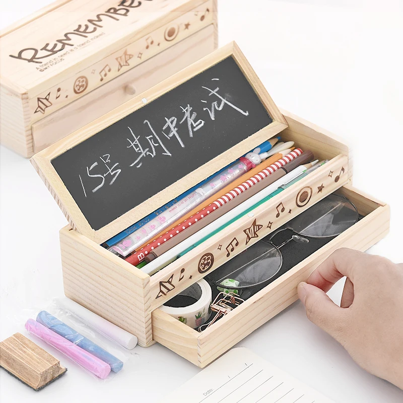 Многофункциональный пенал креативный студенческий деревянный ящик доска двойной пенал для учеников детский подарок
