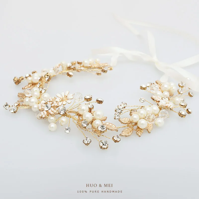 

high end flower pearl crystal women headband bridal tiara wholesale wedding bride hair jewlery