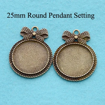 

25mm Pendant Blank, Antique Bronze 25mm Pendant Settings, Bow Tie Style Cabochon Setting, 25mm Glass Setting Tray