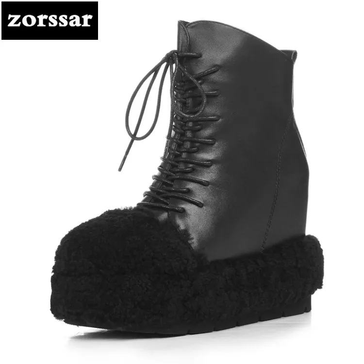 

{Zorssar} 2018 New arrival Warm Plush snow Boots Women ankle boots High heel height Increasing platform boots Winter women shoes