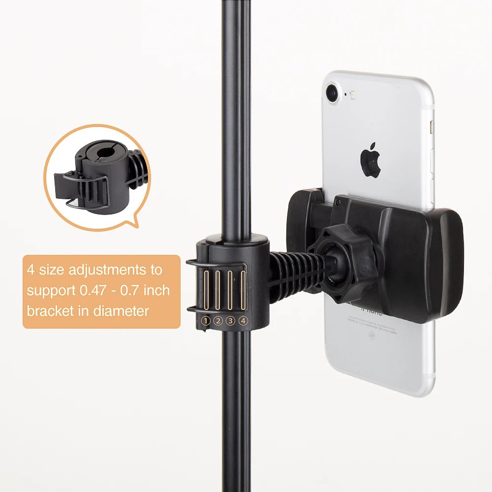 Yizhestudio Adjustable Phone Holder Clip with clamp for ring light stand selfie lamp video live 3.5-5.7-inch phone stand