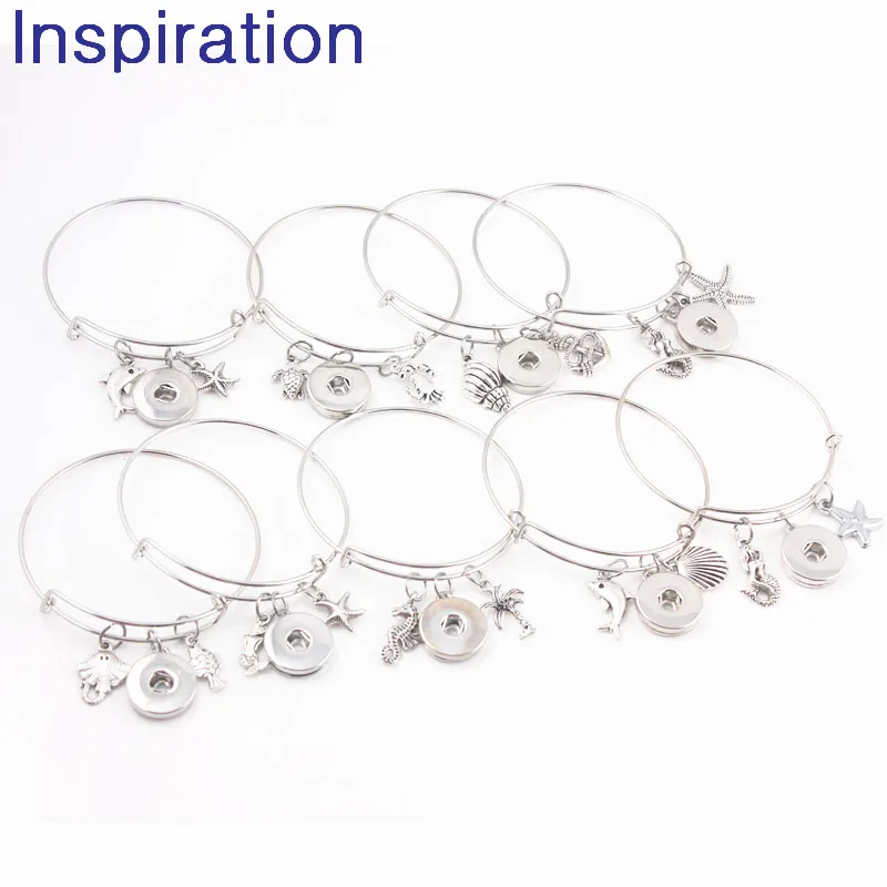

10PCS Interchangeable 18mm Snap Button Jewelry Ocean Turtle Mermaid Conch Starfish Seahorse Crab Adjustable Bangle & Bracelet