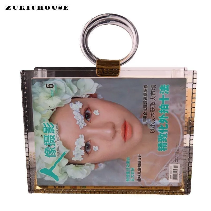 

ZURICHOUSE 2019 Ladies Handbags Tote Bag Fashion Acrylic Circular Handle Transparent Bag Beach Party Evening Hand Bags Women