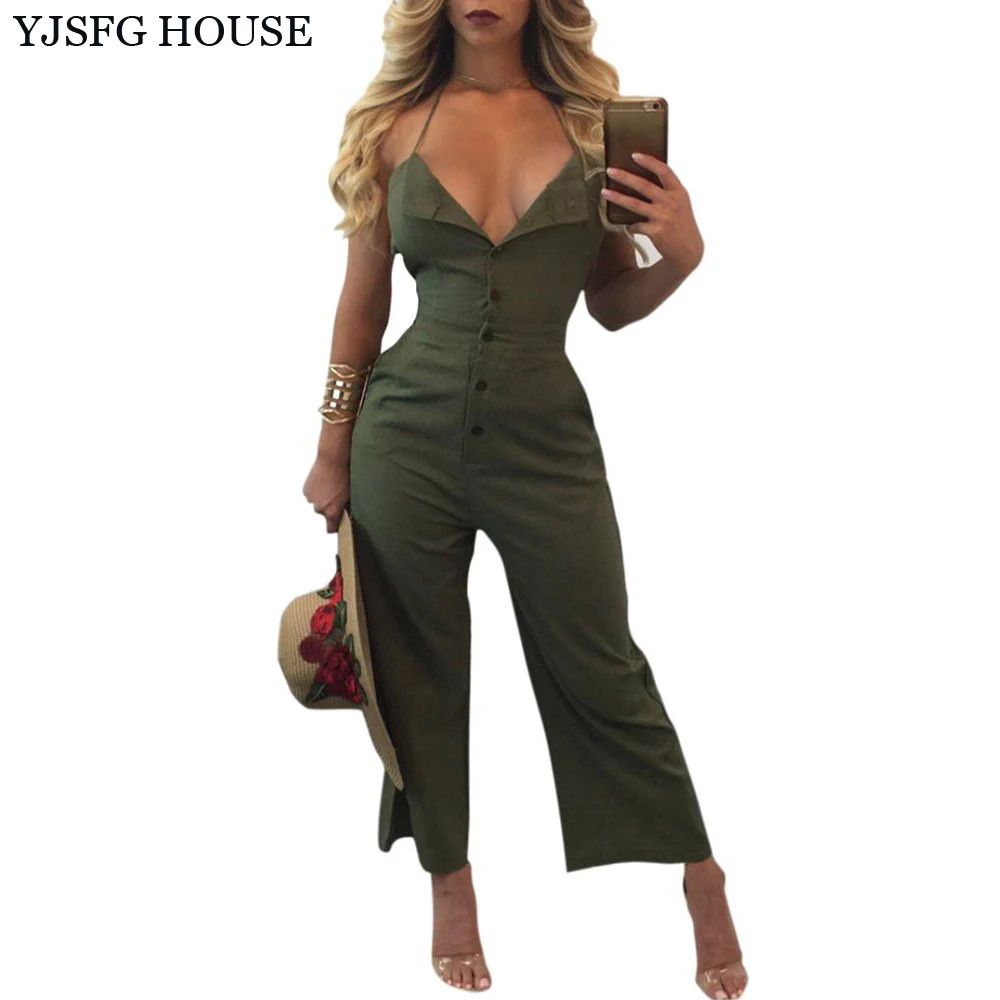 Summer 2018 Yellow Linen Rompers Womens Jumpsuit Lady Sexy