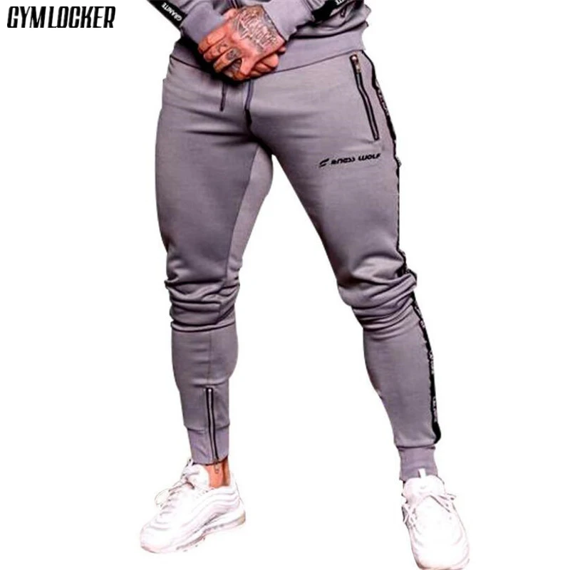 GYMLOCKER Autumn foot zipper pants men's gyms fitness jogger sweatpants male trousers slim