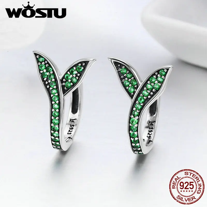 WOSTU 925 пробы серебряные весенние коллекционные цветочные бутоны зеленые CZ серьги-кольца для женщин ювелирные изделия из стерлингового серебра BKE295