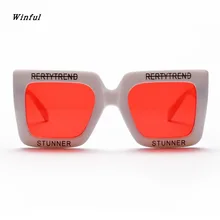 Новинка, брендовые дизайнерские солнцезащитные очки для женщин, негабаритная квадратная оправа, Красные линзы, очки с буквенным принтом, солнцезащитные очки, UV400 Oculos de sol