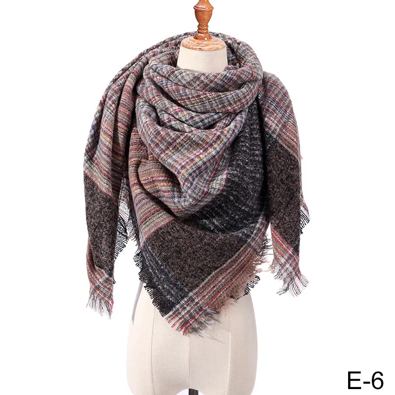 Модный зимний женский шарф, мягкий кашемировый теплый клетчатый женский шарф из пашмины, роскошный брендовый шарф, женские шарфы, шали - Цвет: 6