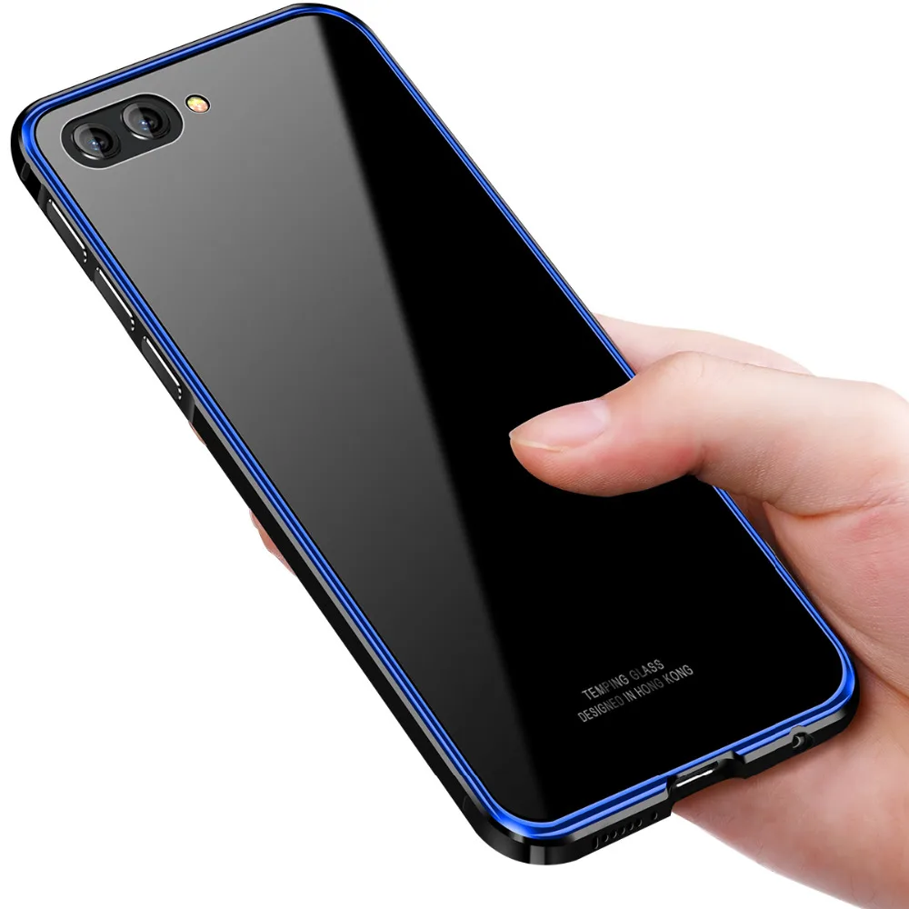 For Huawei Honor 10 Case Luxury Aluminum Metal Bumper for Huawei Honor 10 Transparent Clear Glass Cover For Huawei Honor10 Case