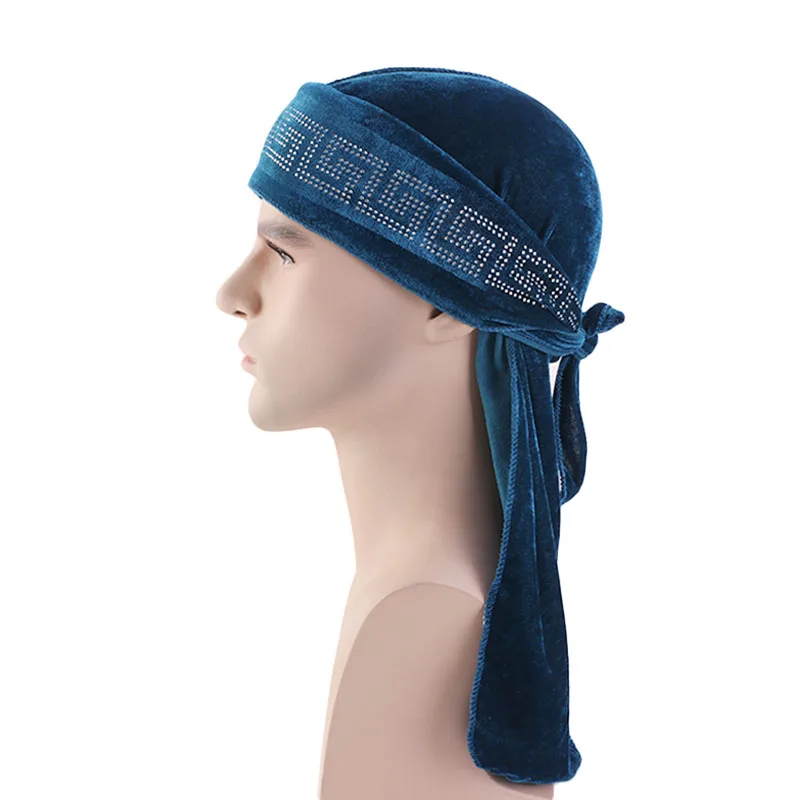 Роскошный бархат Durag Rhinestoned Wrap do rag