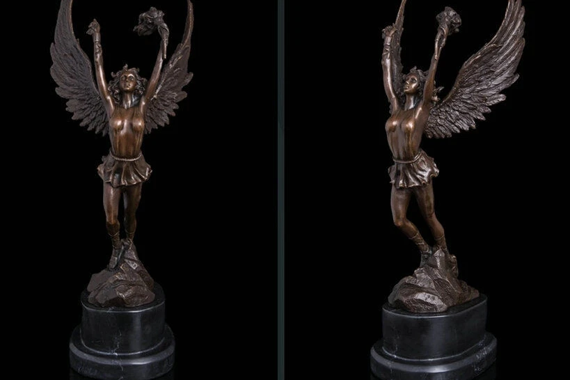 

Art Deco Sculpture Angel Woman Hold Torch Bronze Statue