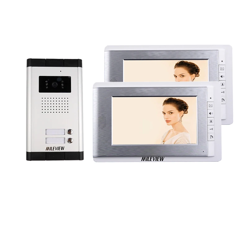 

New Apartment 7" Color Screen Video Intercom Door Phone System 2 Monitors + 1 Doorbell Camera for 2 house IN Stock FREE SHIPPING