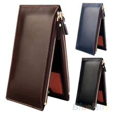 Mens Fashion Long Faux Leather Zipper Id Credit Card Holder Bifold Wallet BVH3