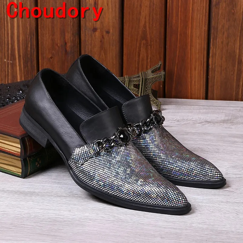 Choudory Black Spiked Loafers Silver Glitter Mens Slip On Dress Wedding ...