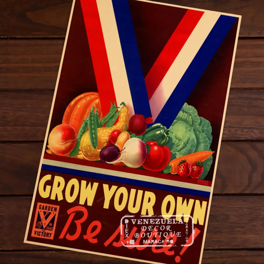 VICTORY GARDEN POSTER CIRCA 1945 Grow Your Own Be sure Vintage Retro Decorative Wall Canvas