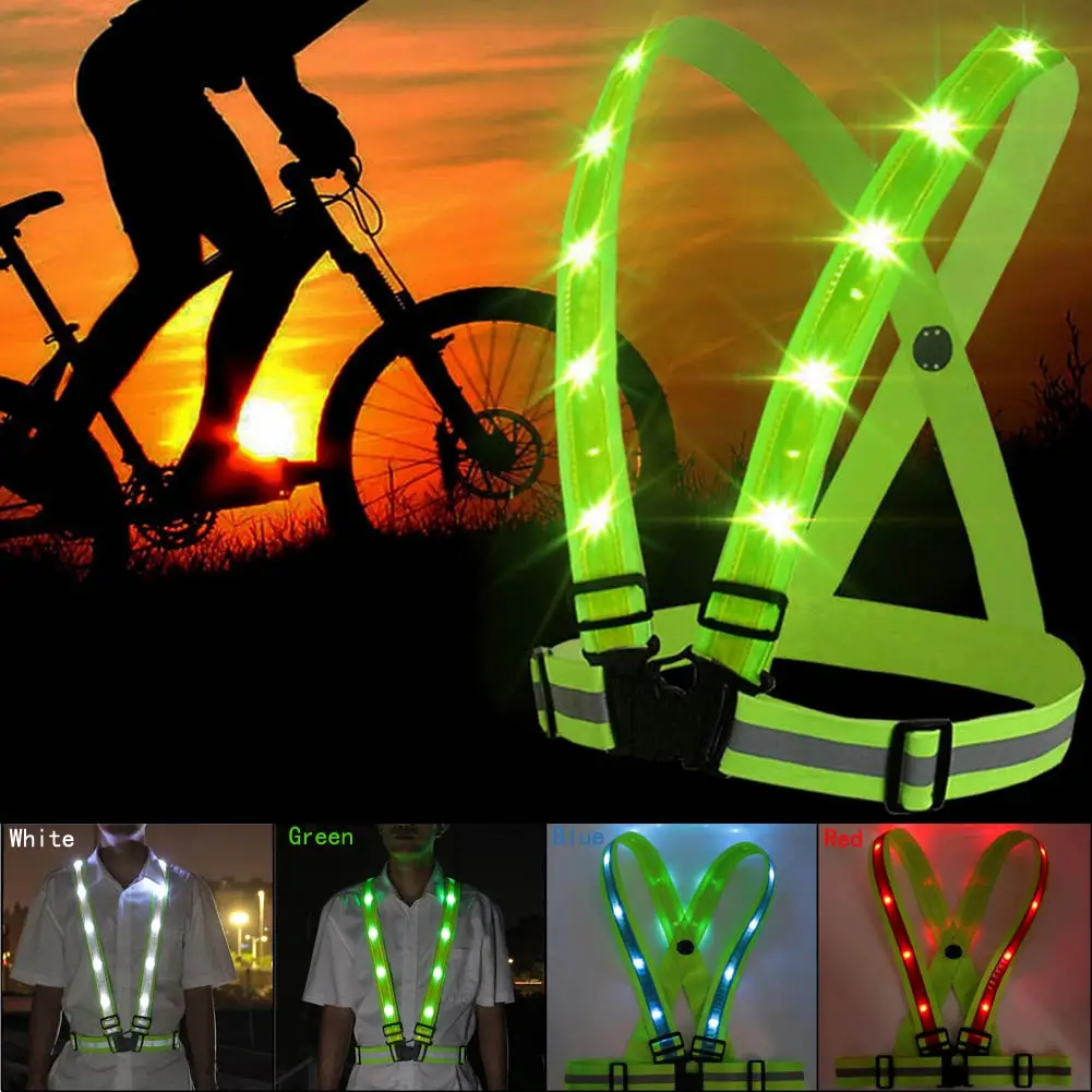 US $12.69 Adjustable USB Rechargeable LED Reflective Belt Vest For Running Cycling Luminous At Night To Protect Your Safety Security Green