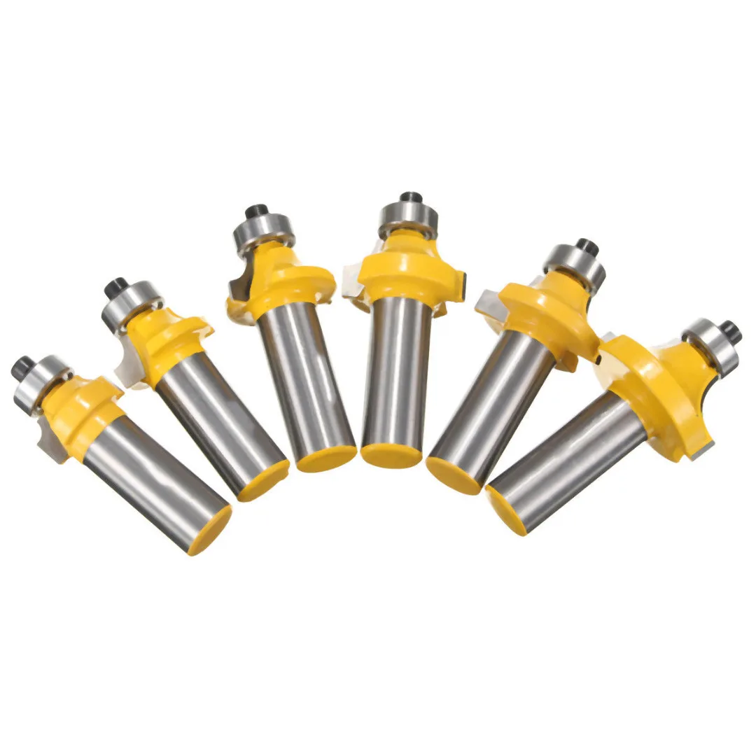 DWZ 6Pcs 1/2" 1/8" 1/4" 5/16" 3/8" 7/16" 1/2" Shank Round Over Edging Router Bit Set