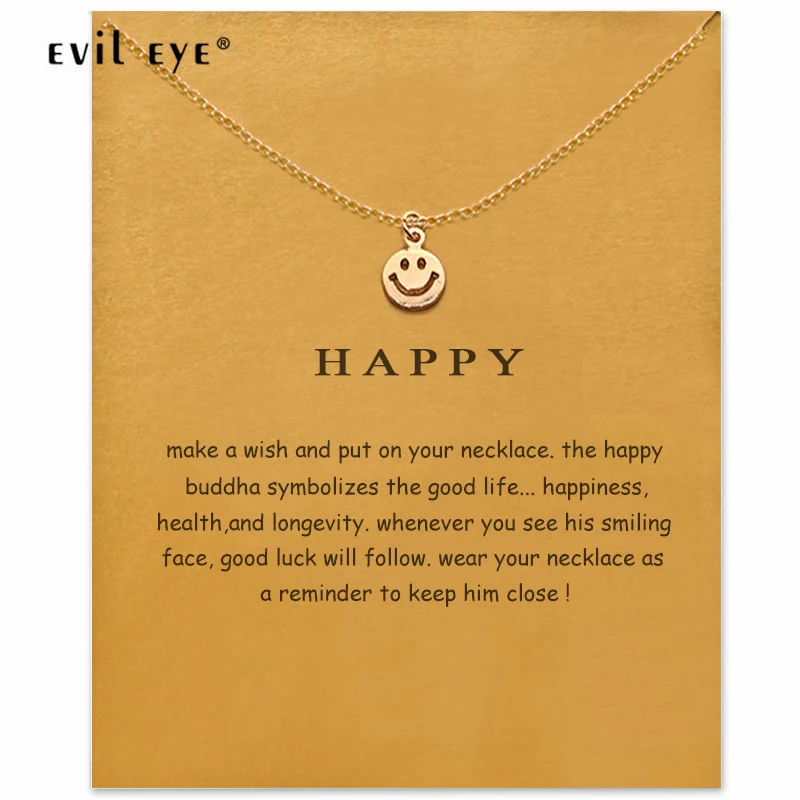 

Evil Eye Smile Face Charms Pendant Necklace Links Chains Jewelry For Mom Women Statement Jewelry Happy Gifts LE49