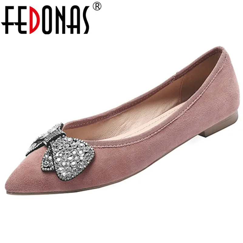 Femmes Plates Fedonas Parti 2019 Suédé Nouveau Chaussures 1 Bout Strass Noir Pointu Mariage Cuir Papillon Confort Casual Mignon En De Femme BU1EUxw