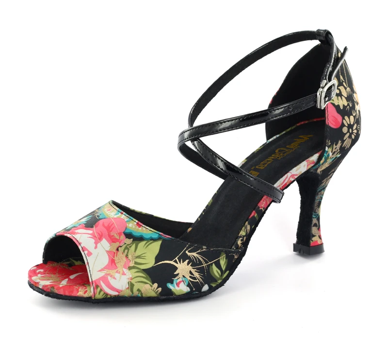 Zapatos Salsa Mujer flower Women Satin Tango Dancing shoes heel 5.5CM 7