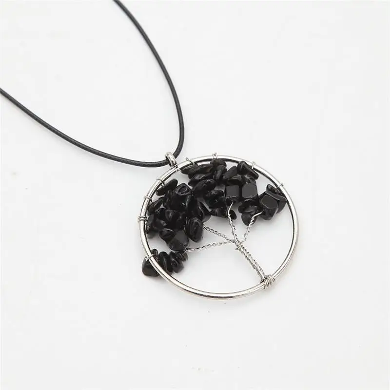 Женское Радужное ожерелье с кулоном из 8 чакр, аметист, дерево жизни, кварцевые фишки, ожерелье с кулоном, мульти дерево мудрости, натуральный камень, ожерелье - Окраска металла: Black