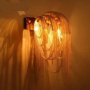 

Post modern luxury personality time tunnel aluminum chain wall lamp Nordic Seminal Hotel tassel waterfall wall lamp FG853