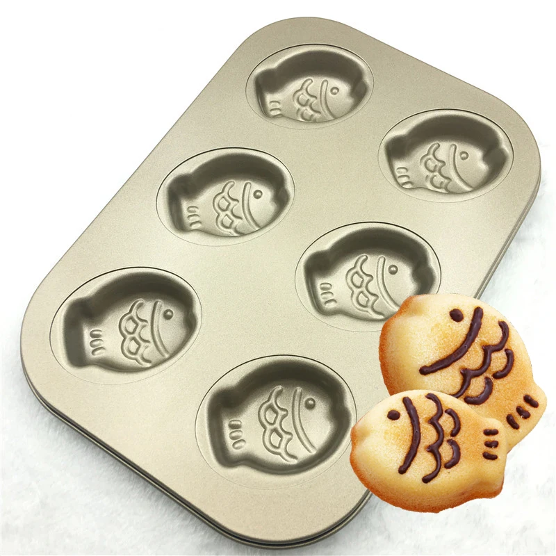 New 6 Cups Fish Cake Pan Non Stick Baking Pan Golden Cake Cookies