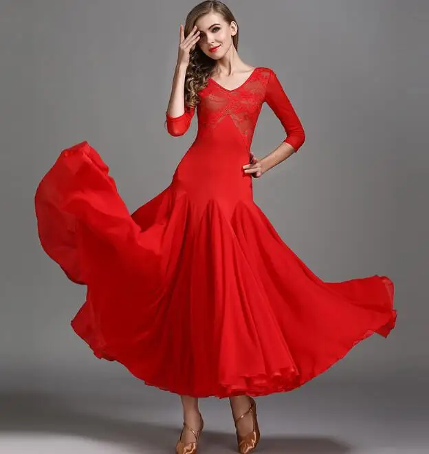 Ballroom Dance Dresses Summer New Short Sleeve Lace Dancing Costume