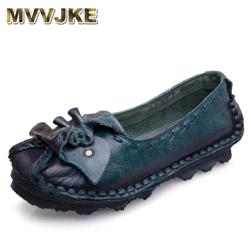 

MVVJKE Fashion Loafers Women Handmade Bird Shoe Woman Genuine Leather Soft Casual Flat Shoes Women Flats